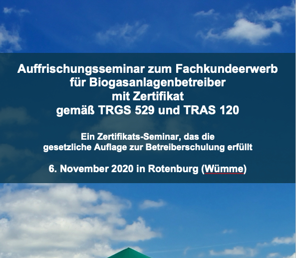 Auffrischungsseminar Betriebssicherheit am 6.11.2020 in Rotenburg (Wümme)